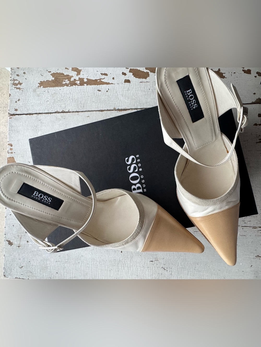 ✨ BOSS Hugo Boss Two-Tone Leather Slingback heels